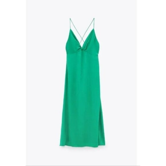 Zara's Knotted Emerald Green Slip Midi Dress Size XS - Picture 3 of 12